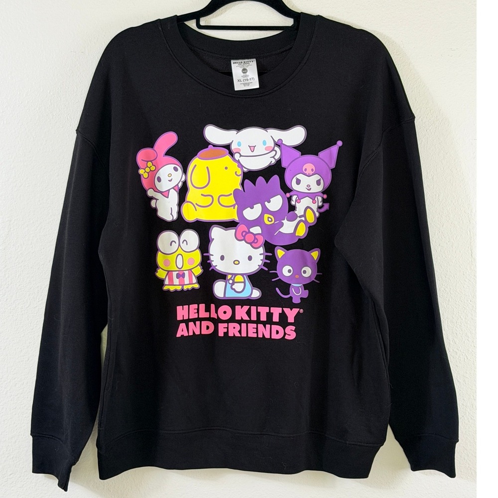 Sanrio Hello Kitty Sweatshirt Sz XL Black Graphic Kawaii Y2K Pullover - Picture 2 of 3